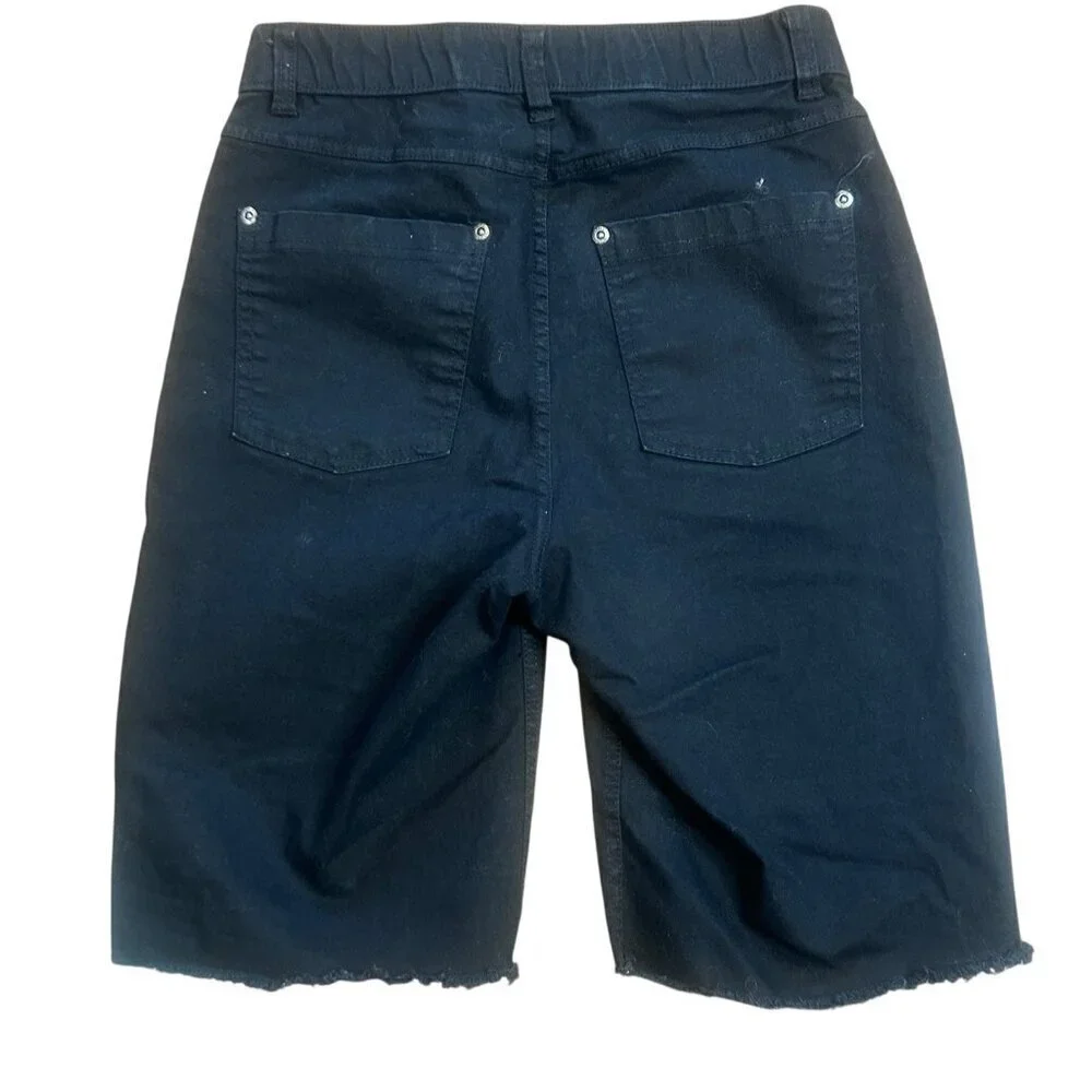 Hue Black Raw Edge Stretch Cotton Bermuda Shorts Size XS